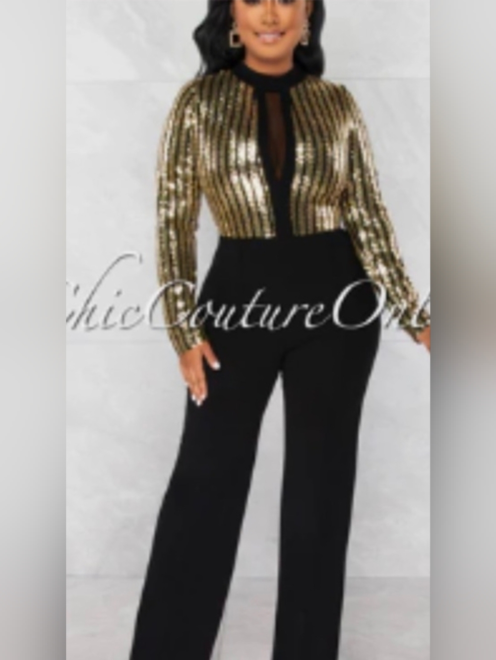 Elegant Black Bottom With Sequence Long Sleeve Upper Romper